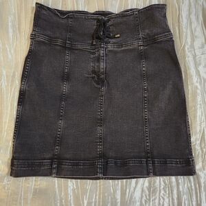 Free People Black Denim Lace-Up Skirt Size 10